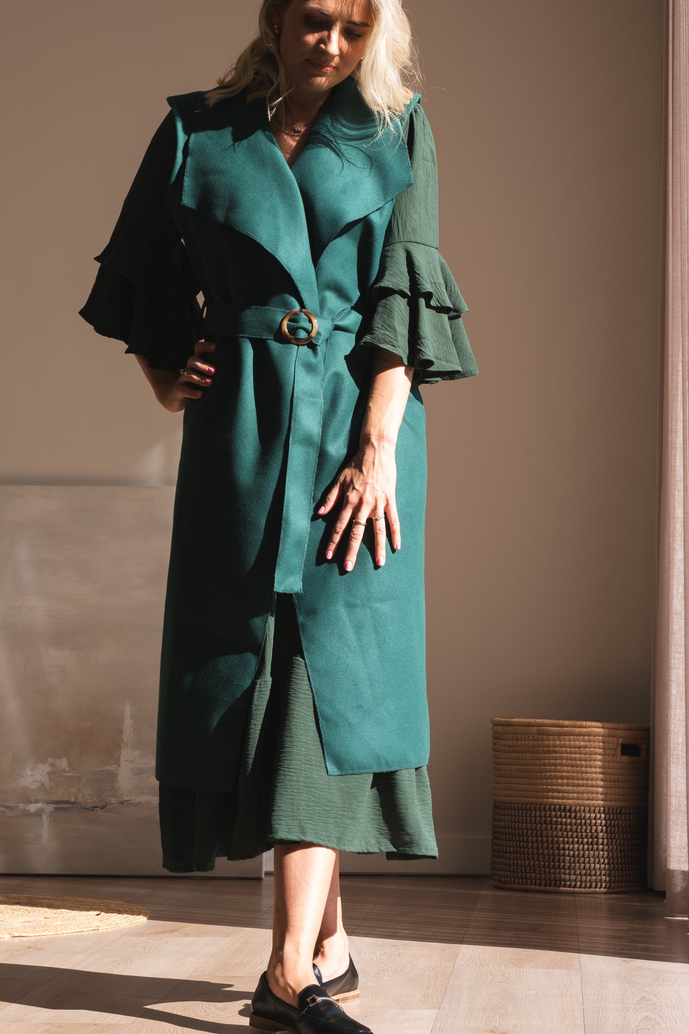 Bold Sleeveless Coat - Bottle Green