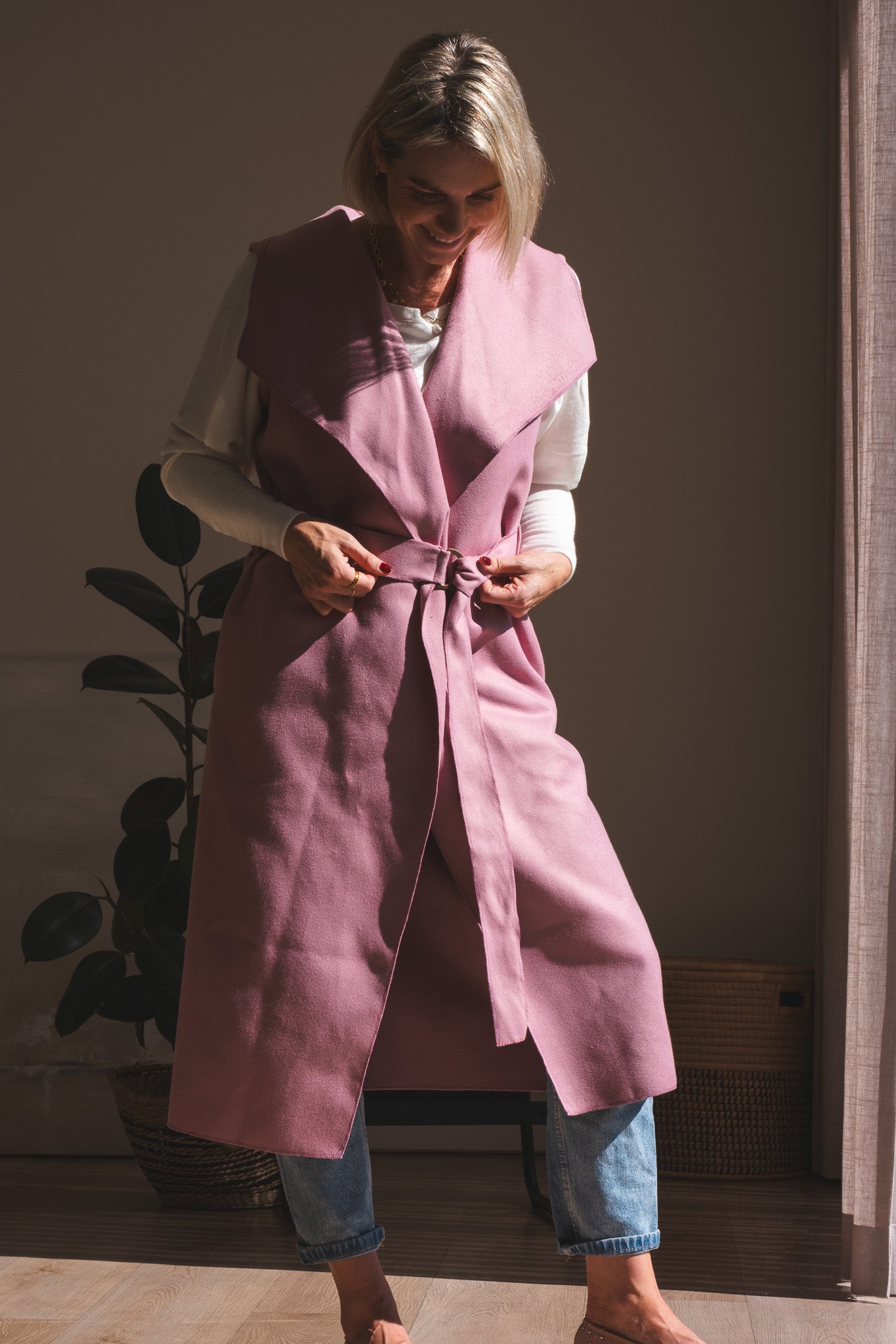 Bold Sleeveless Coat - Rose Pink