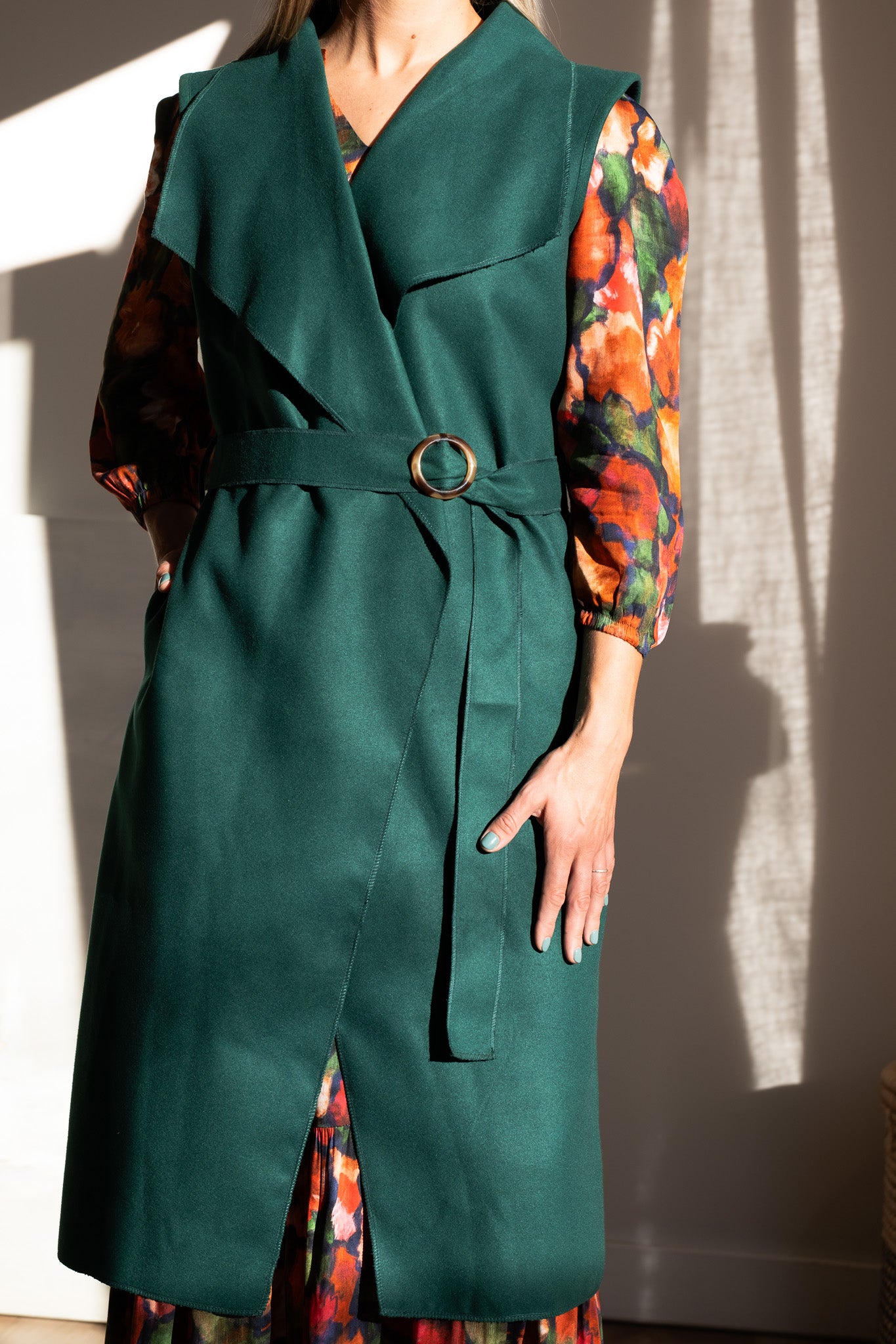 Bold Sleeveless Coat - Bottle Green