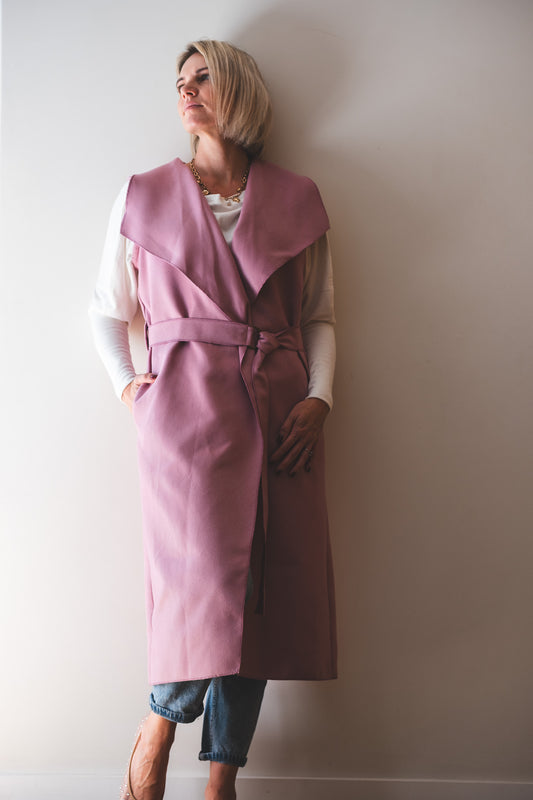 Bold Sleeveless Coat - Rose Pink
