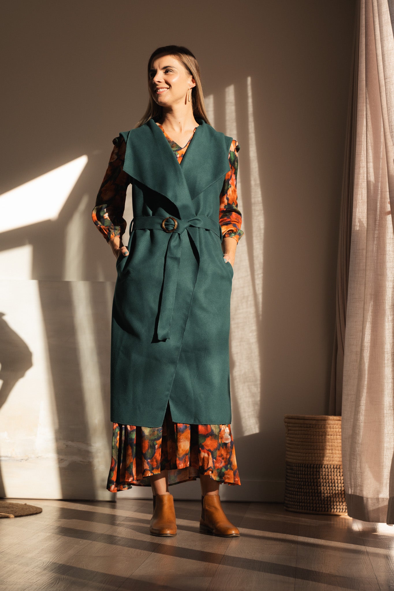 Bold Sleeveless Coat - Bottle Green