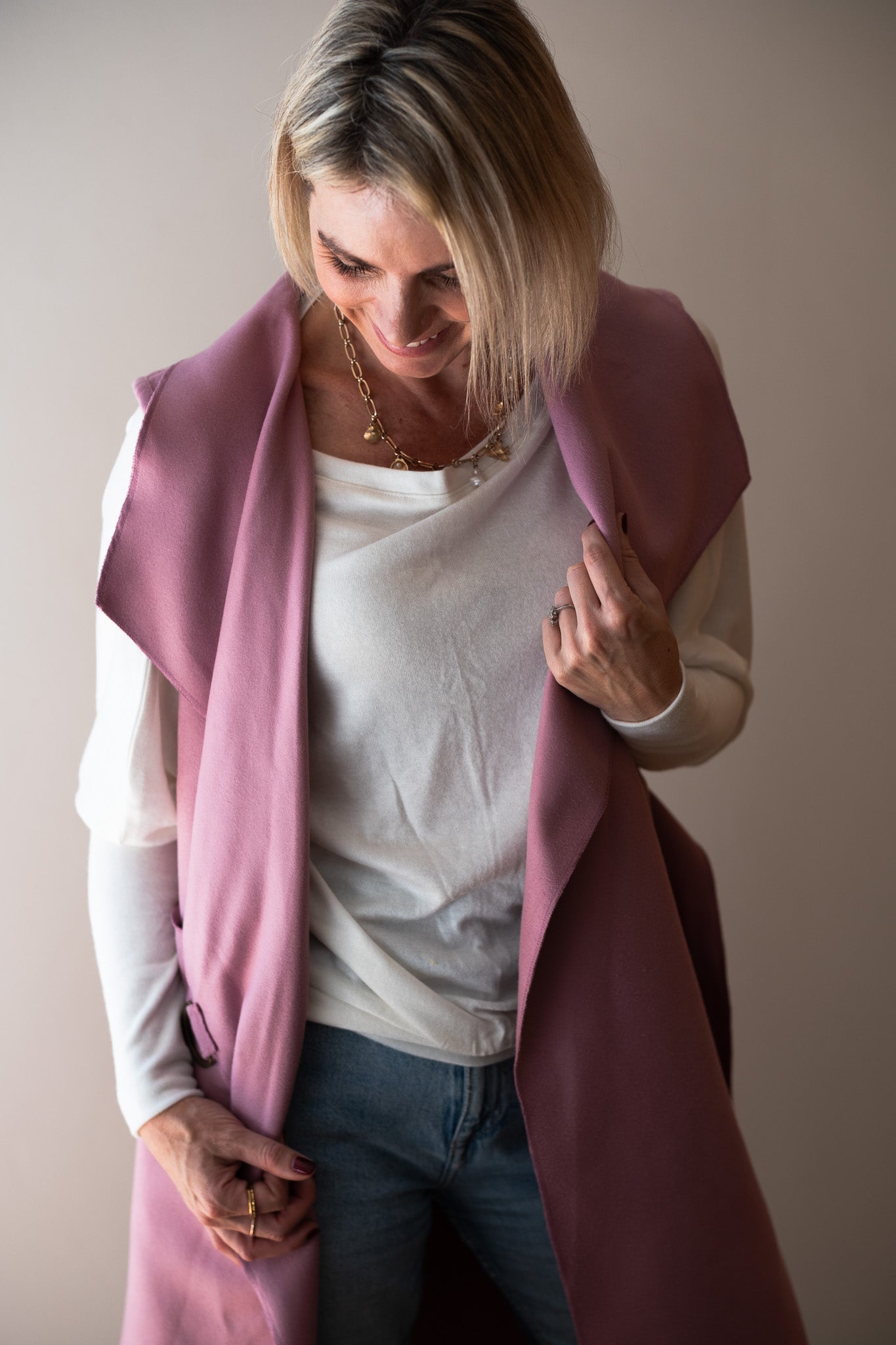Bold Sleeveless Coat - Rose Pink