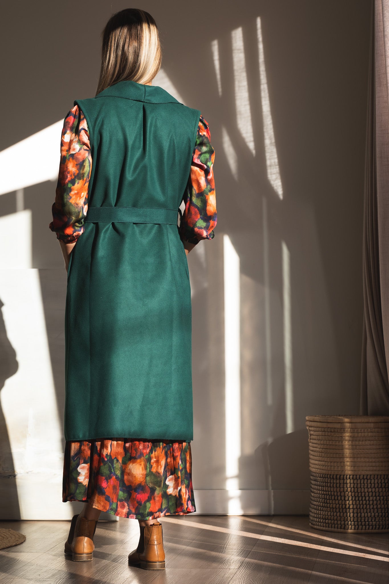 Bold Sleeveless Coat - Bottle Green