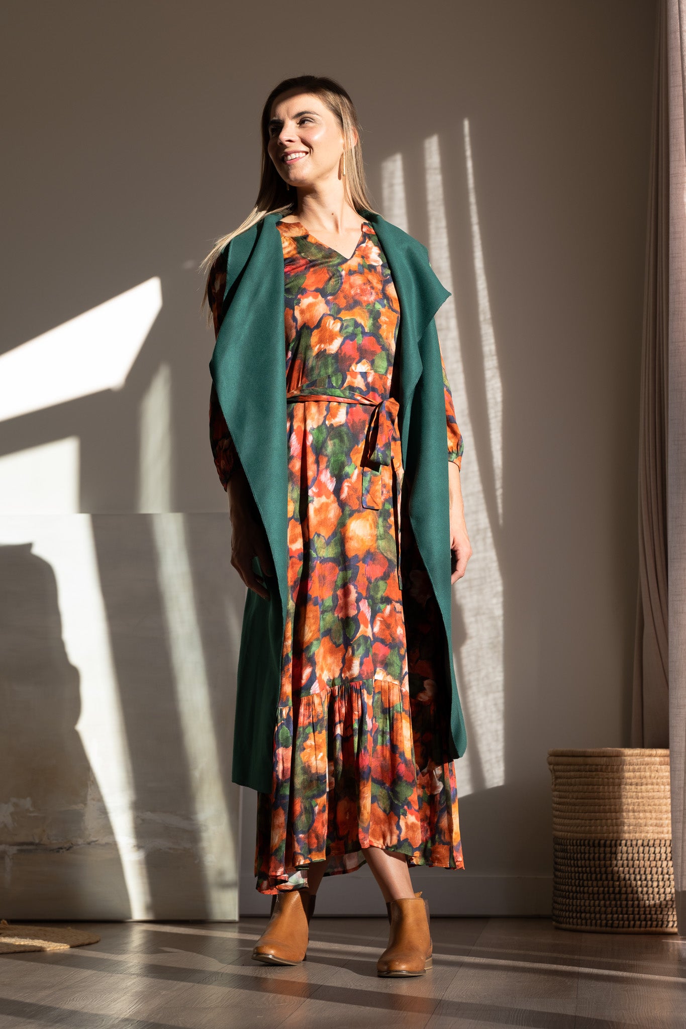 Bold Sleeveless Coat - Bottle Green