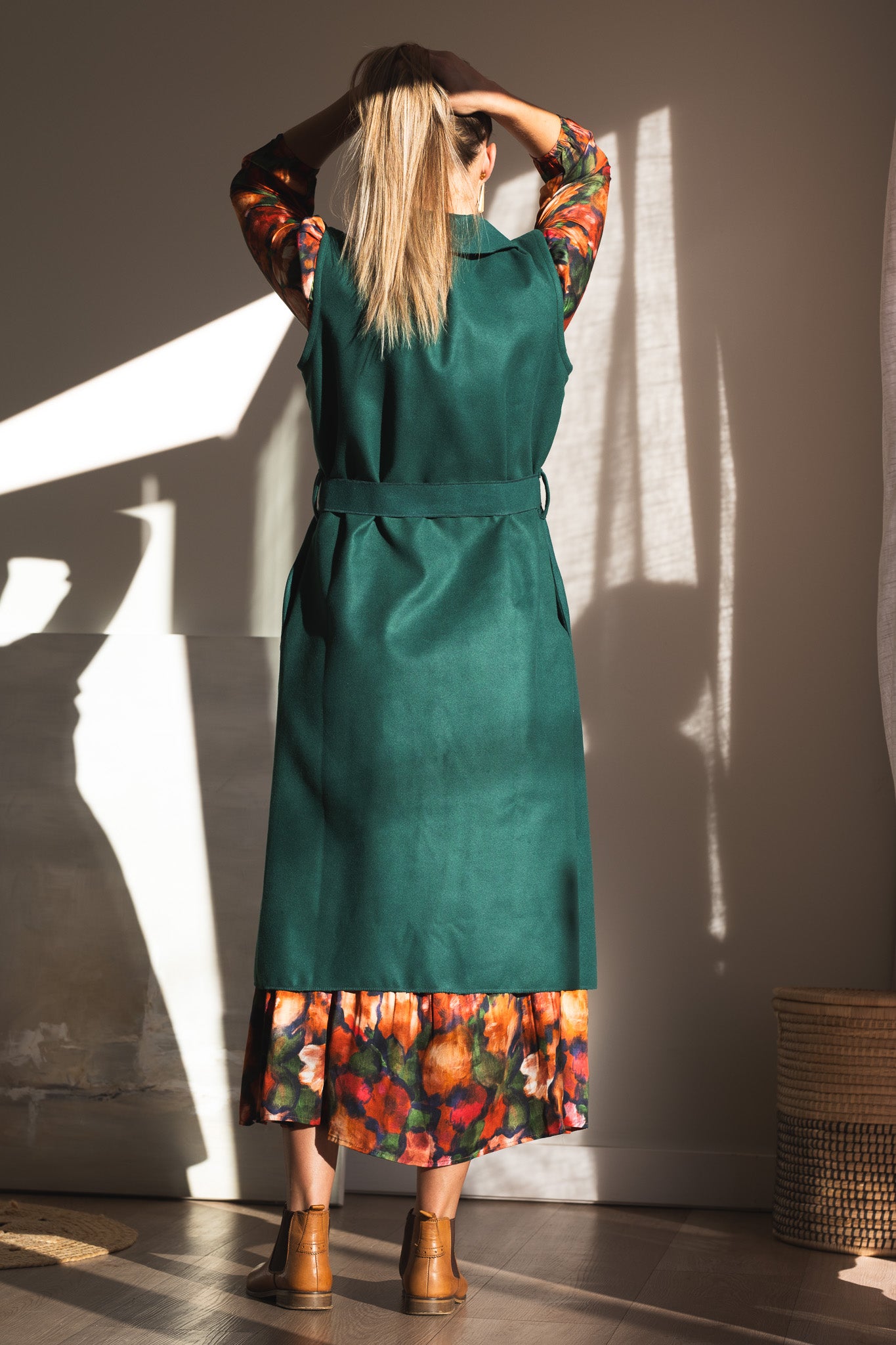 Bold Sleeveless Coat - Bottle Green