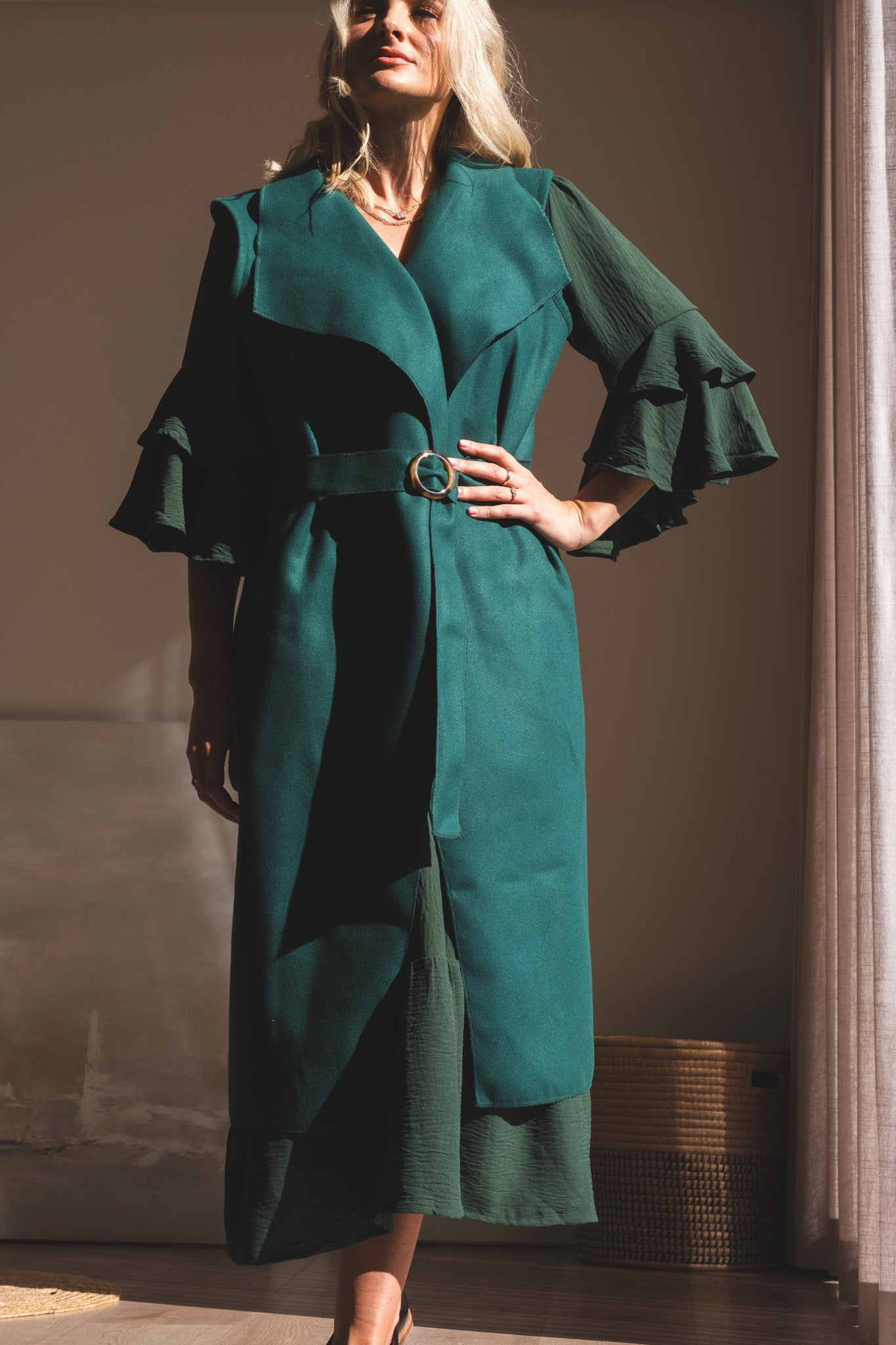 Bold Sleeveless Coat - Bottle Green