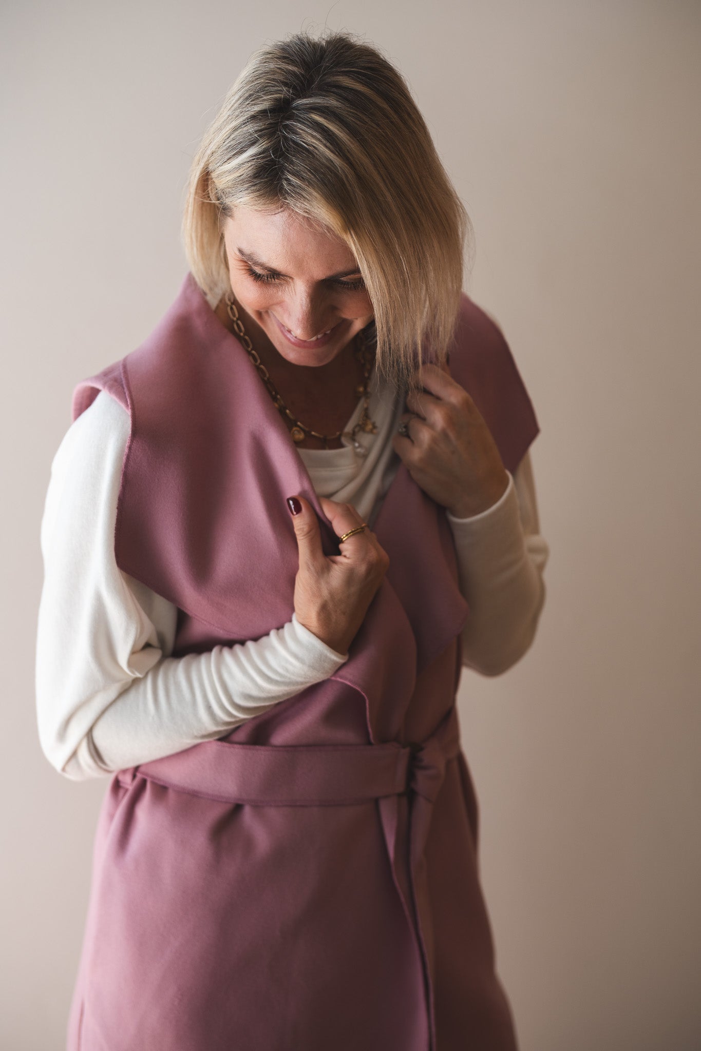 Bold Sleeveless Coat - Rose Pink