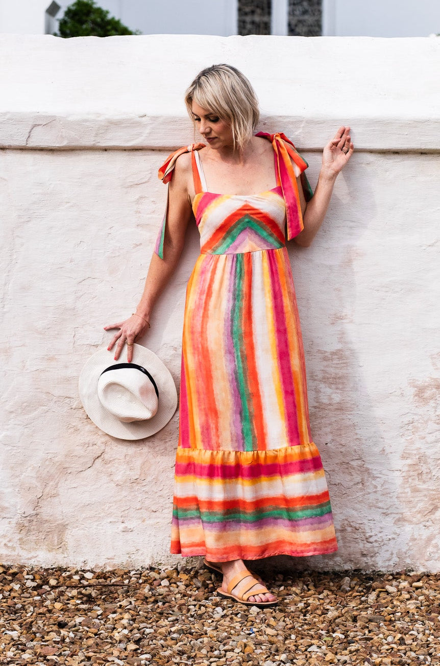 Flow Bow-detail Dress - Bold Stripes