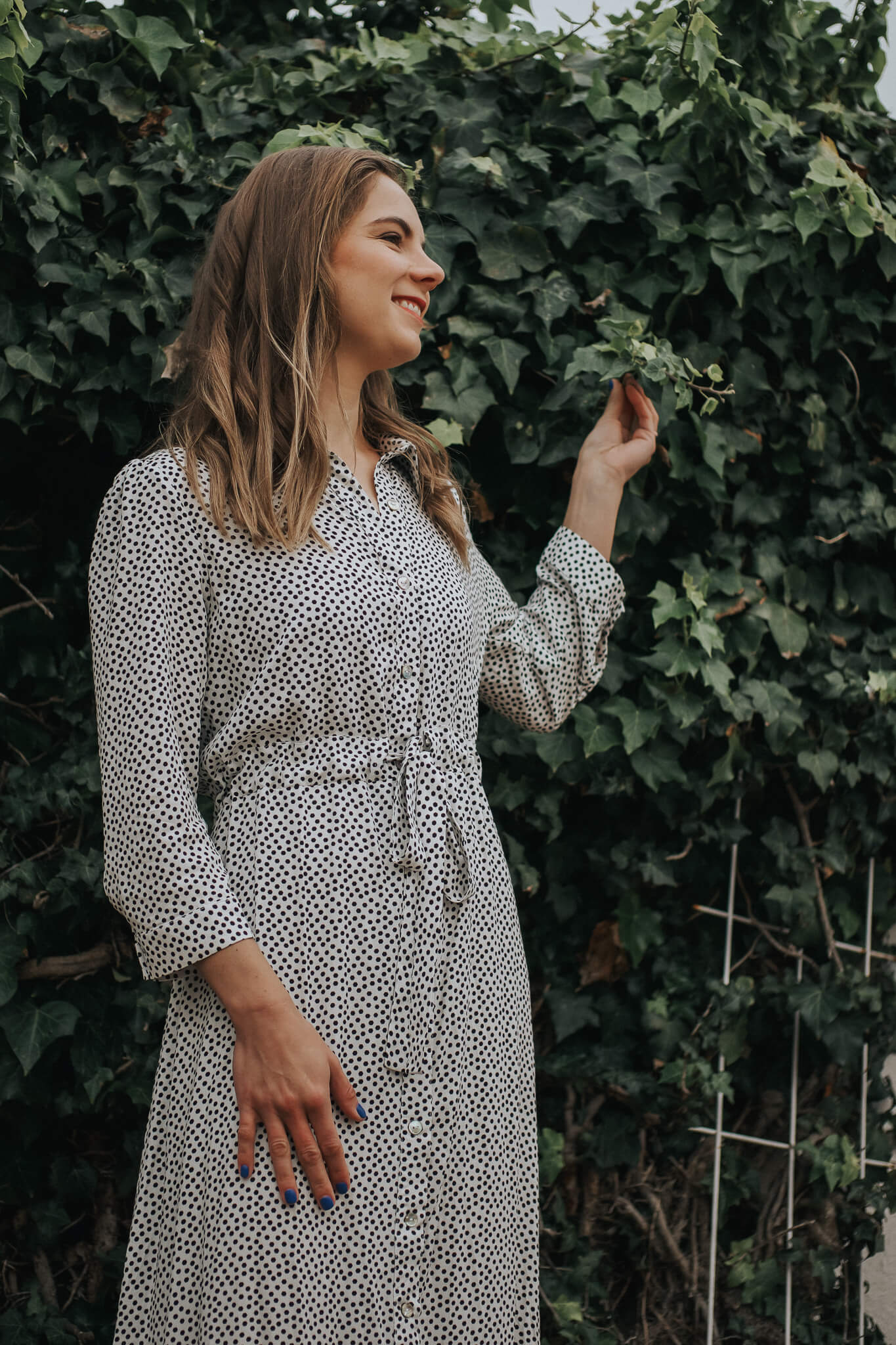 White Spotted Button-through Dress