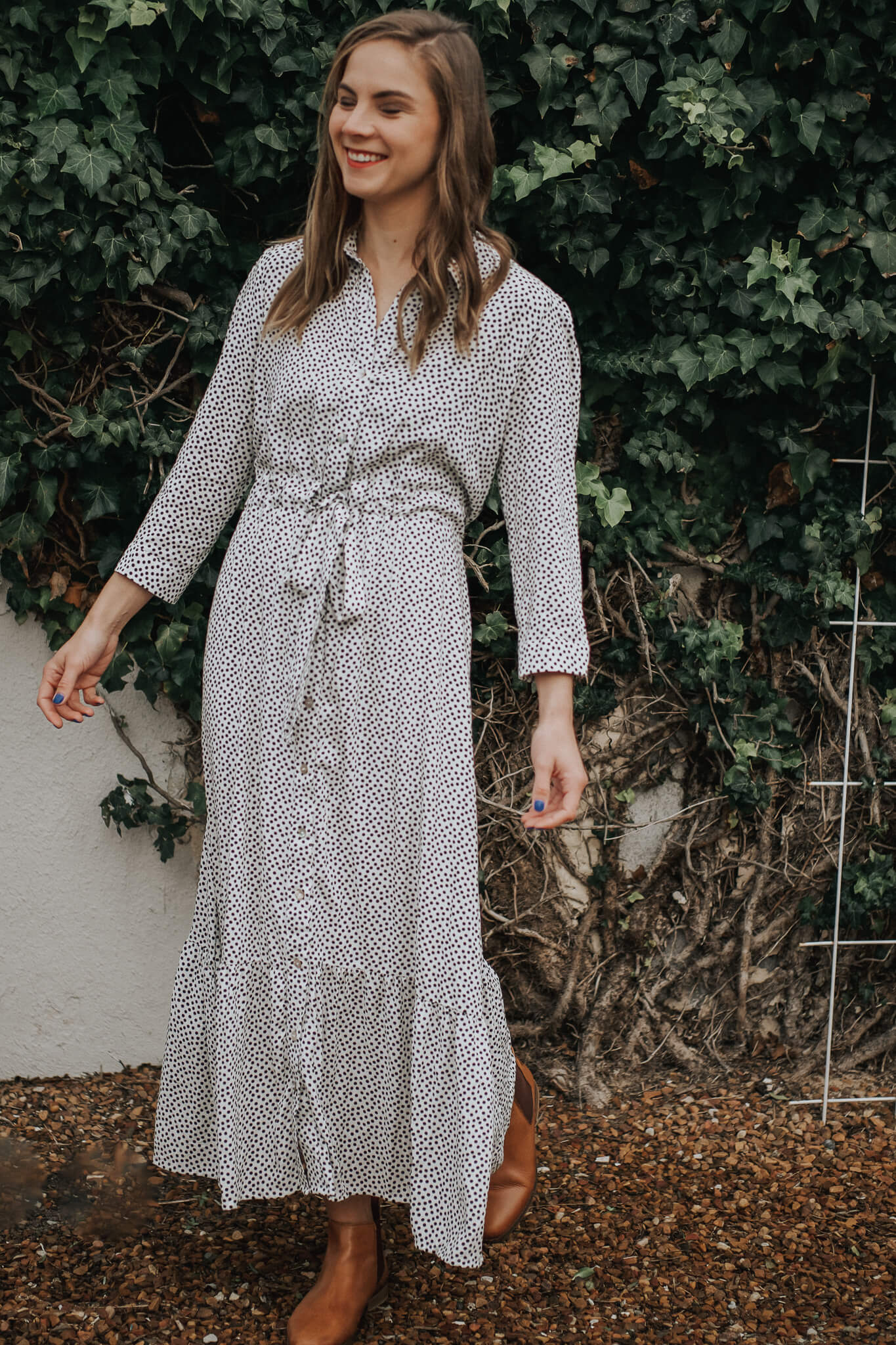 White Spotted Button-through Dress