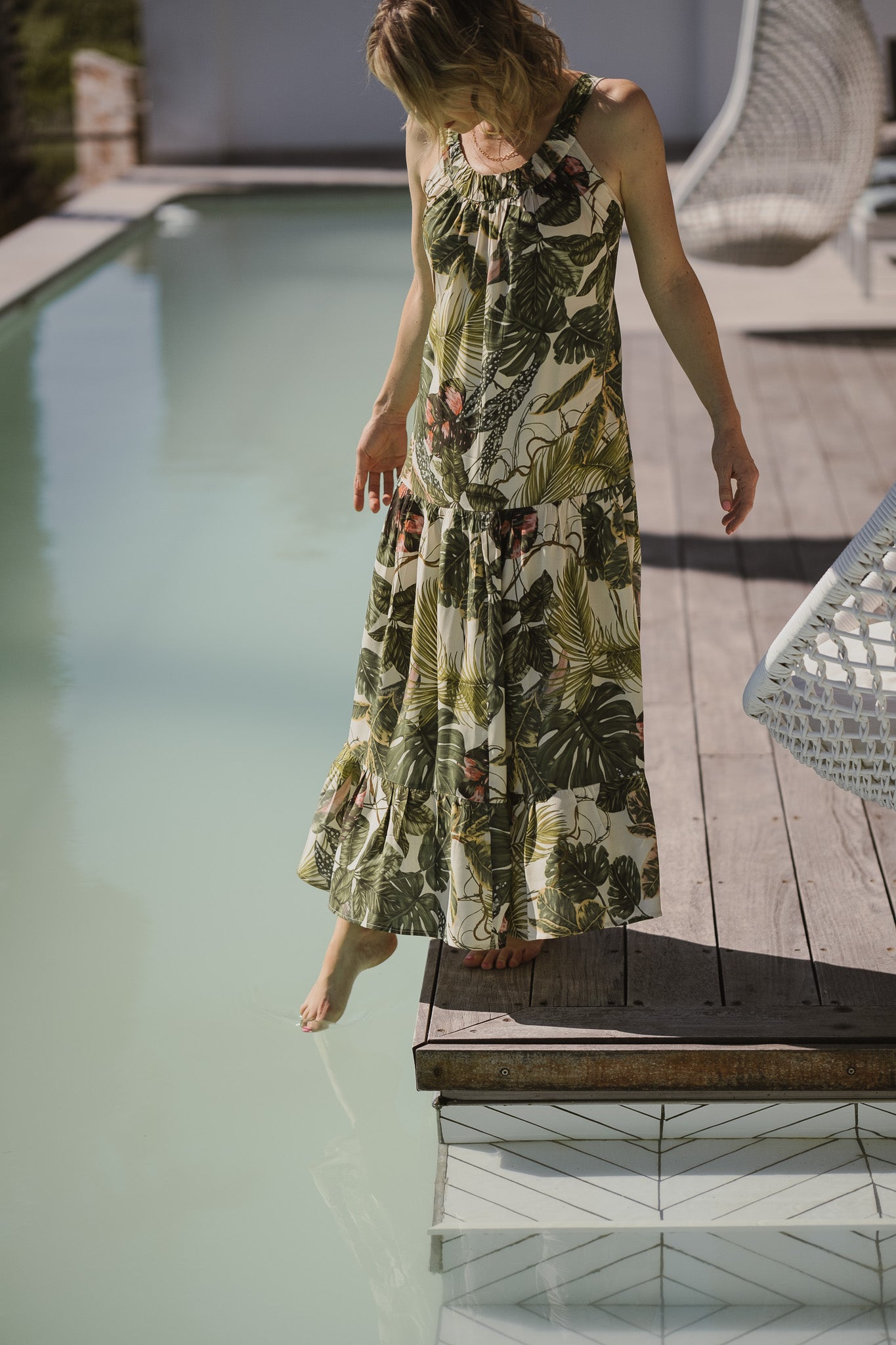 Cut-out Green Maxi Dress