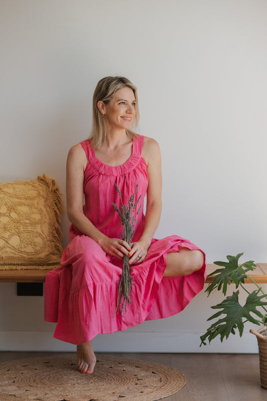 Cut-out Pink Linen Maxi Dress