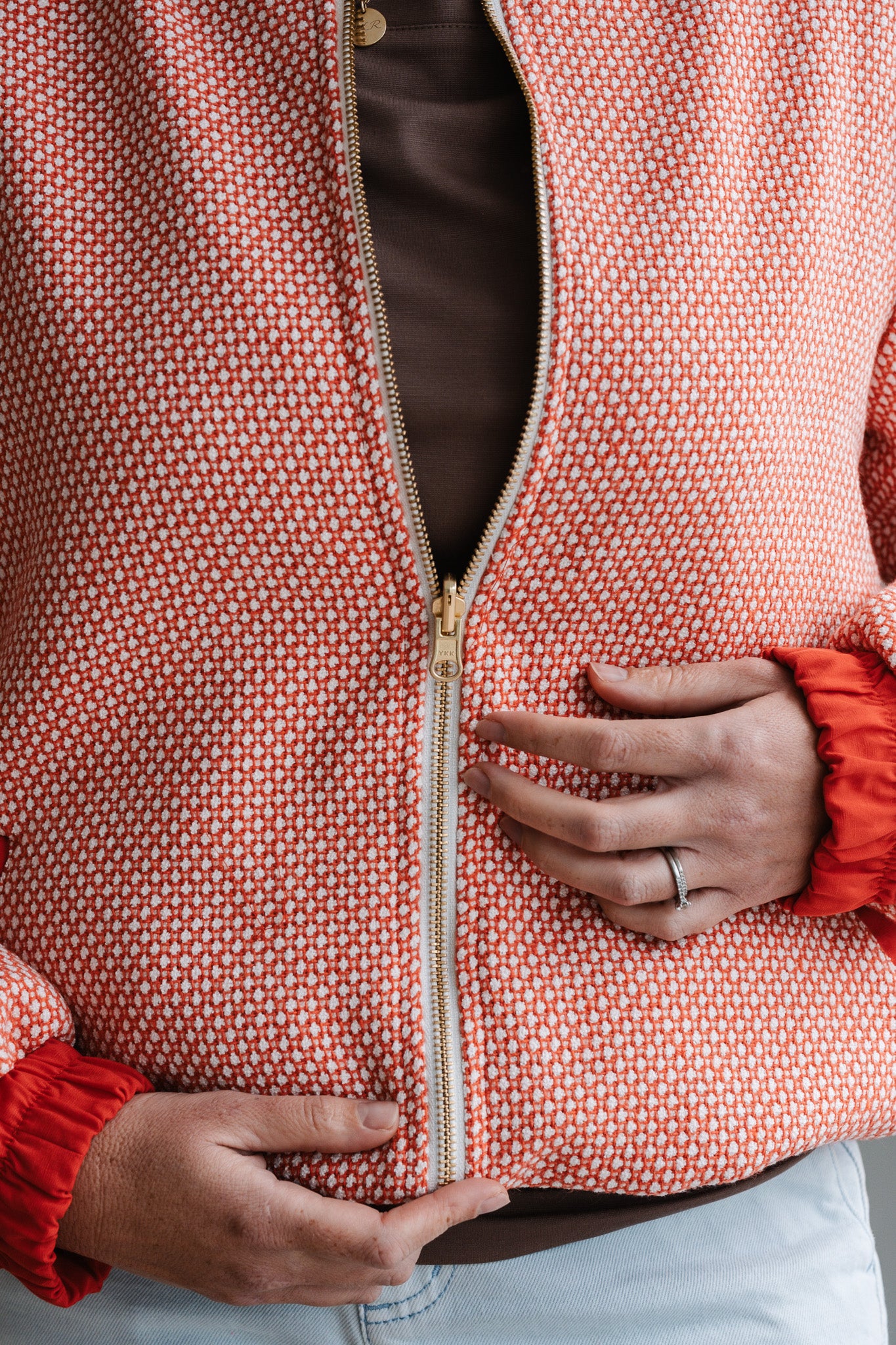 Sjiek Reversible Bomber Jacket - Coral Orange Bouclé