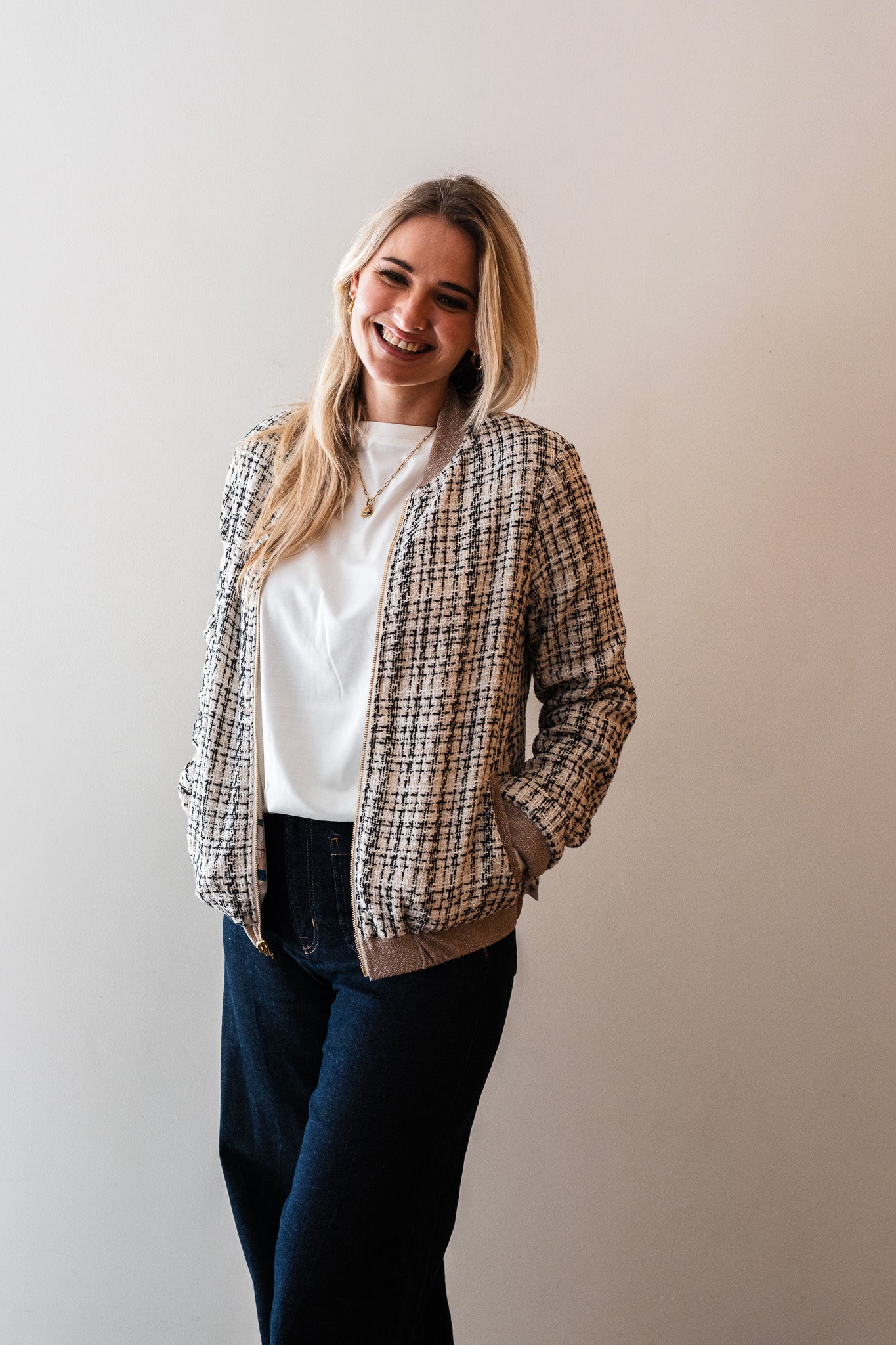Sjiek Reversible Bomber Jacket - White Bouclé