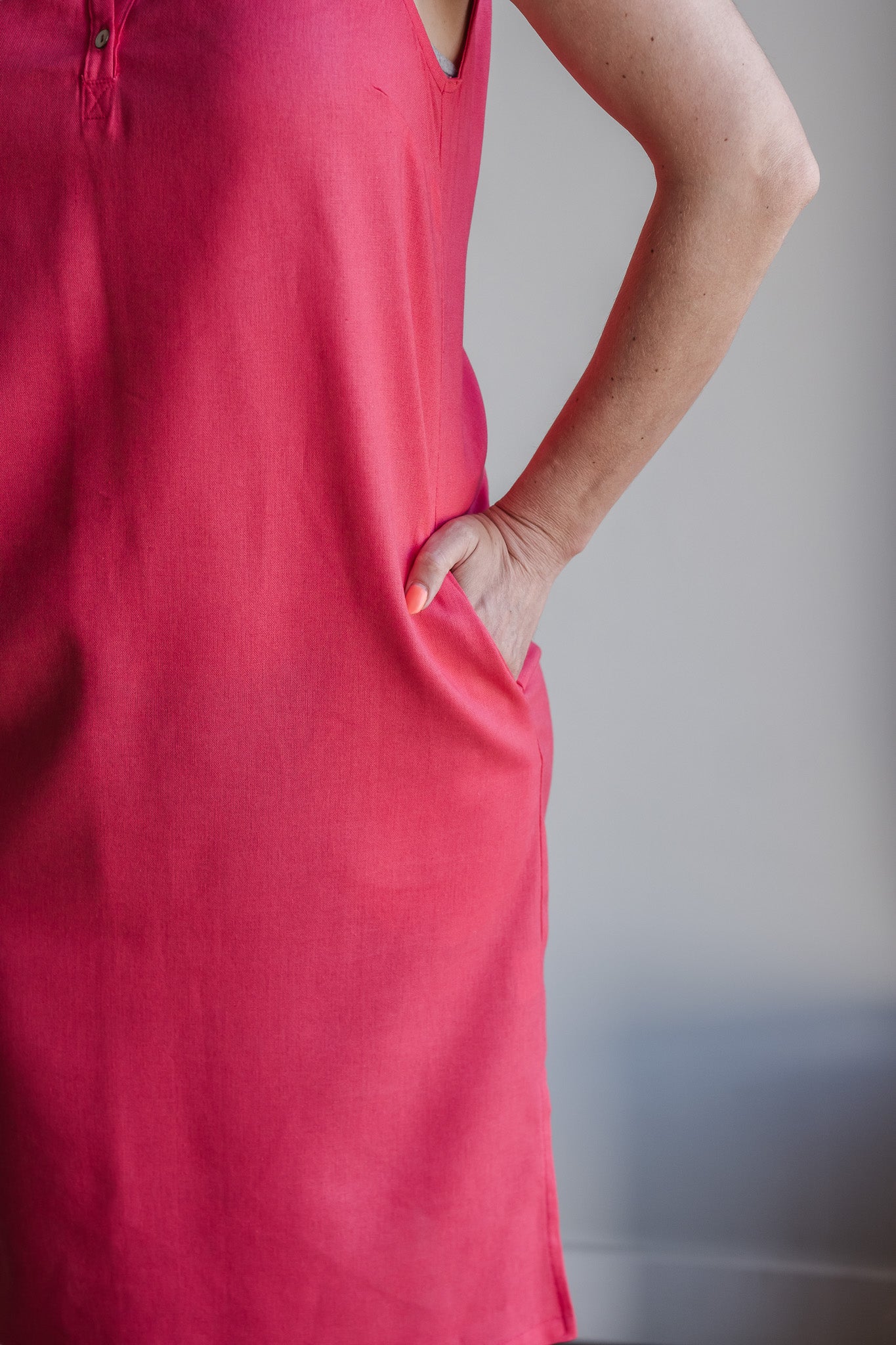 Surrender Shirt Dress - Coral Red Linen