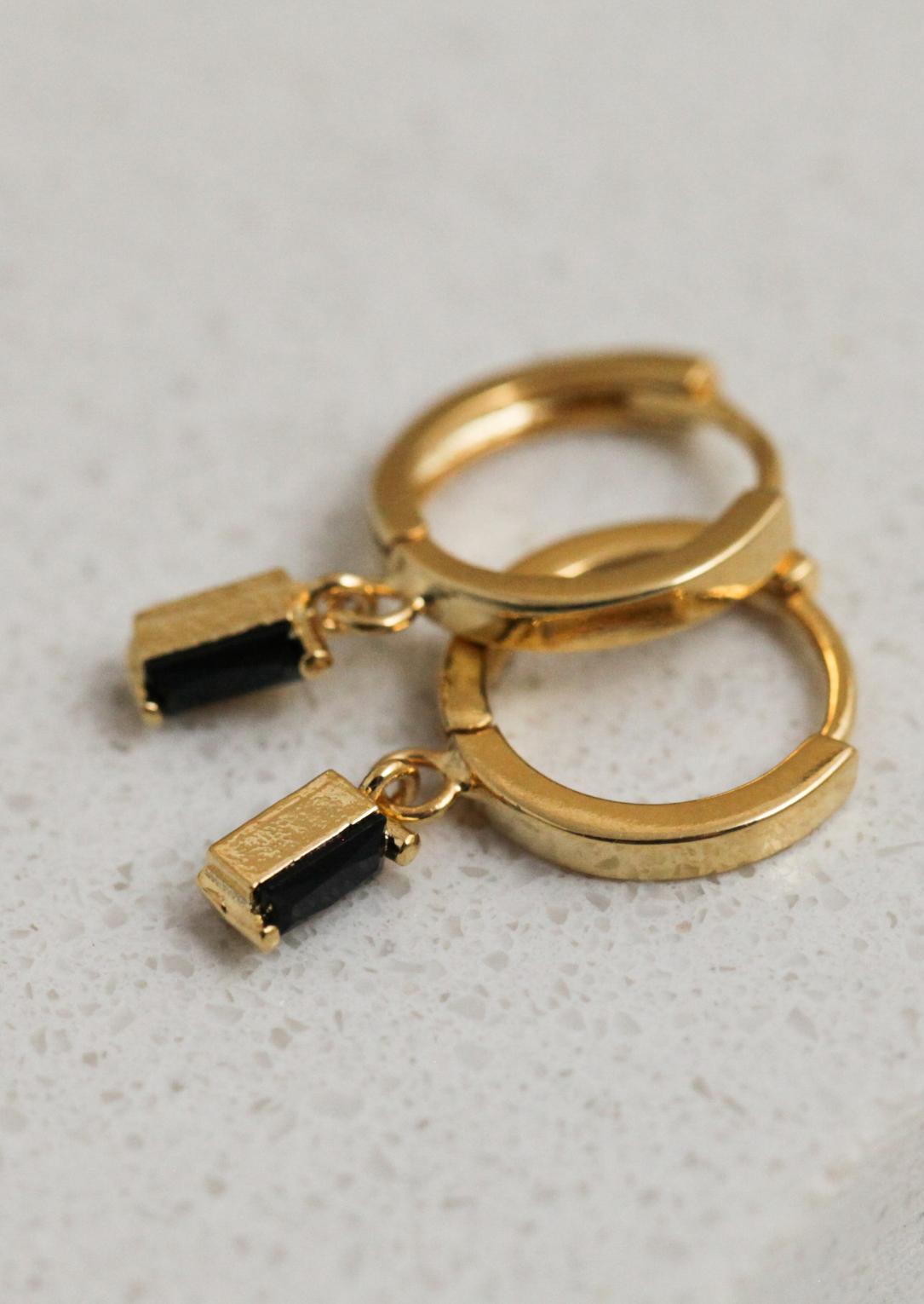 Square Crystal Hoop Earrings - Clear & Black