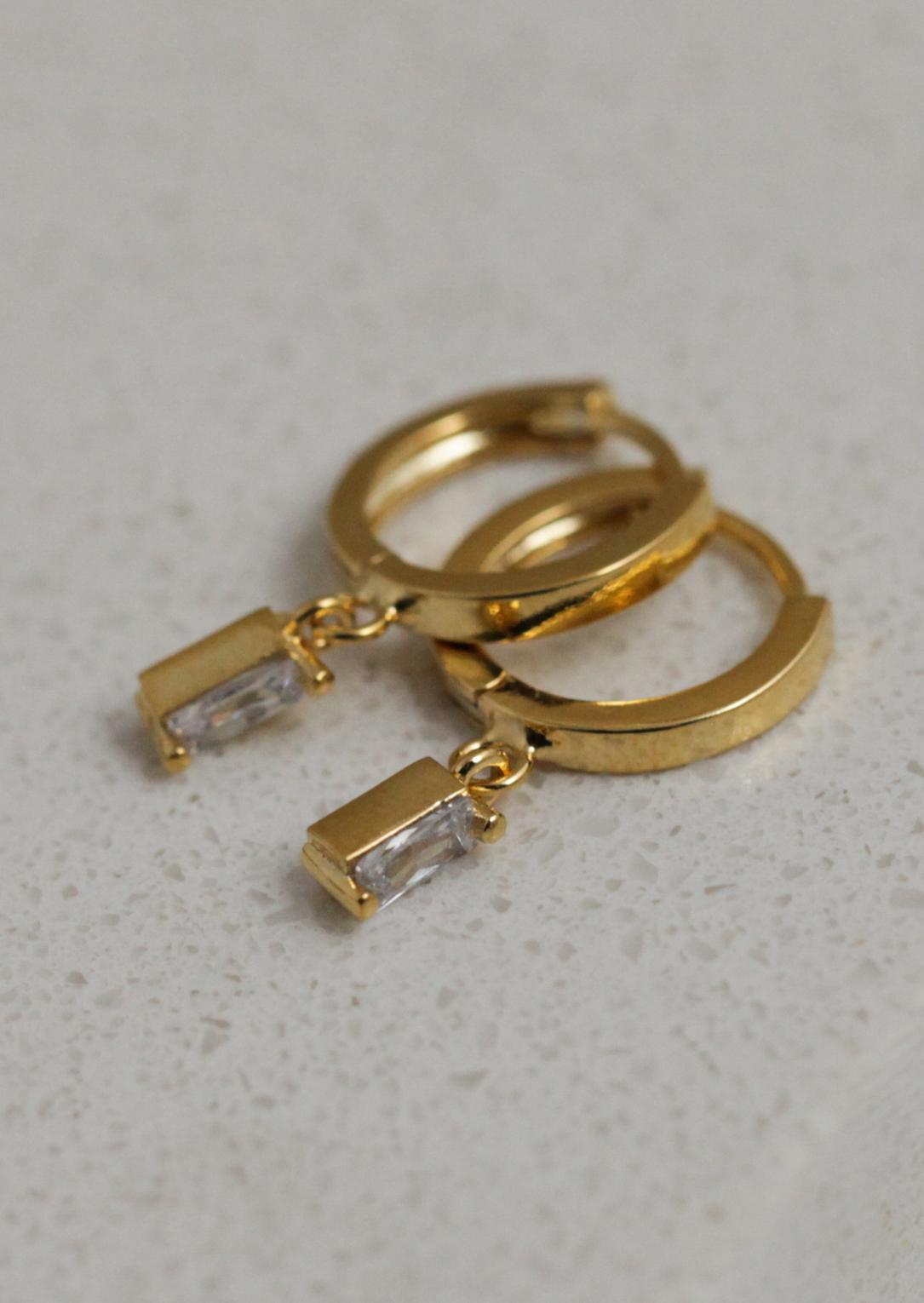 Square Crystal Hoop Earrings - Clear & Black