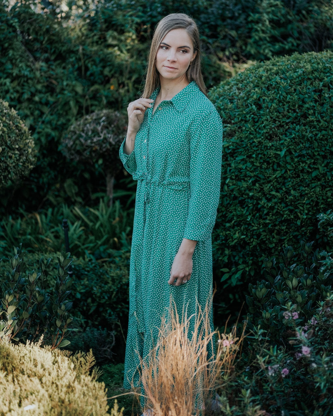 Green Spotted Button-through Dress