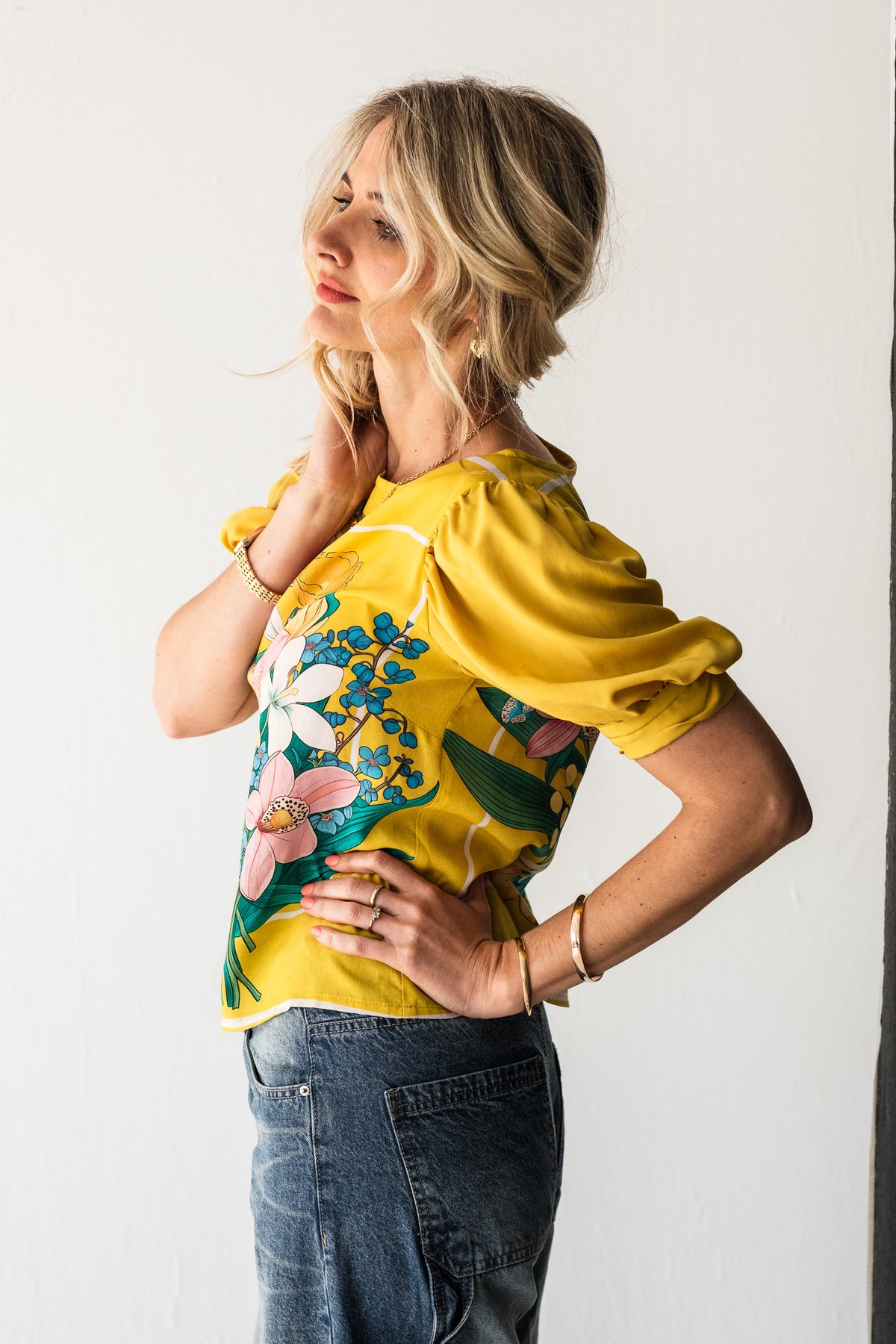 Lillies of the field Blouse - Yellow Botanical Florals