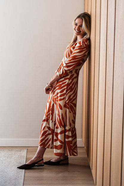 Bloom Dress - Rust Leaf 3/4 Sleeve