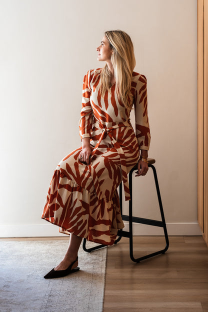 Bloom Dress - Rust Leaf 3/4 Sleeve
