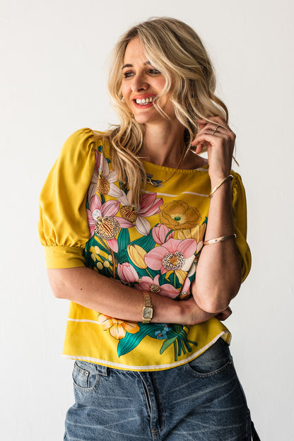 Lillies of the field Blouse - Yellow Botanical Florals