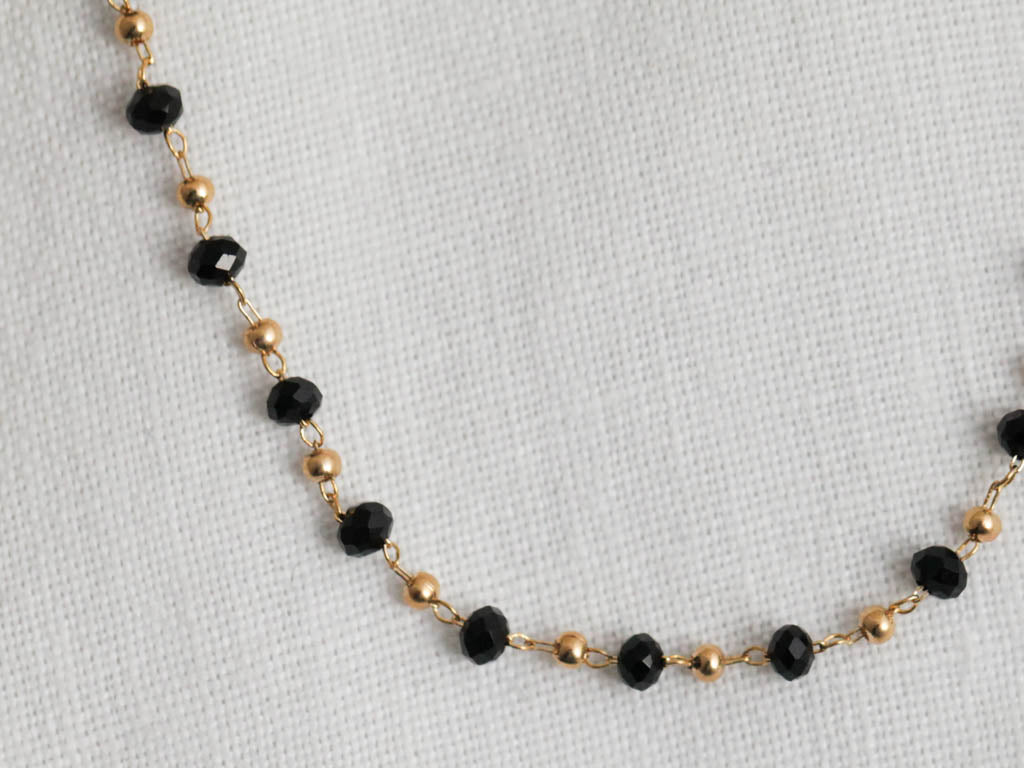 Black Bead and Gold Ball Combo Necklace