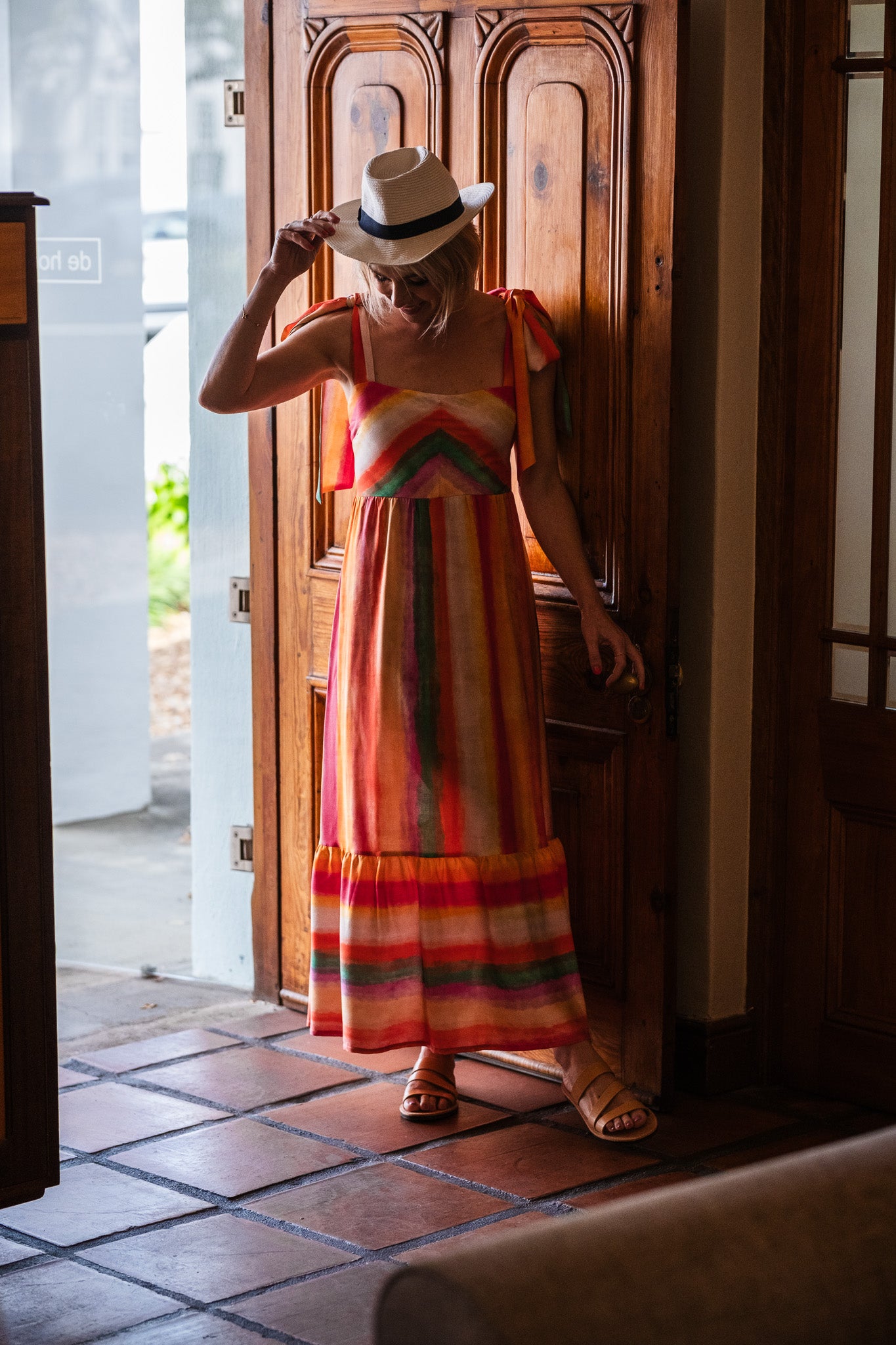 Flow Bow-detail Dress - Bold Stripes