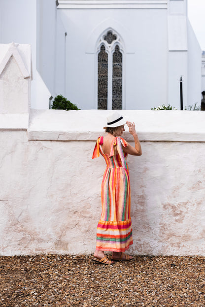 Flow Bow-detail Dress - Bold Stripes
