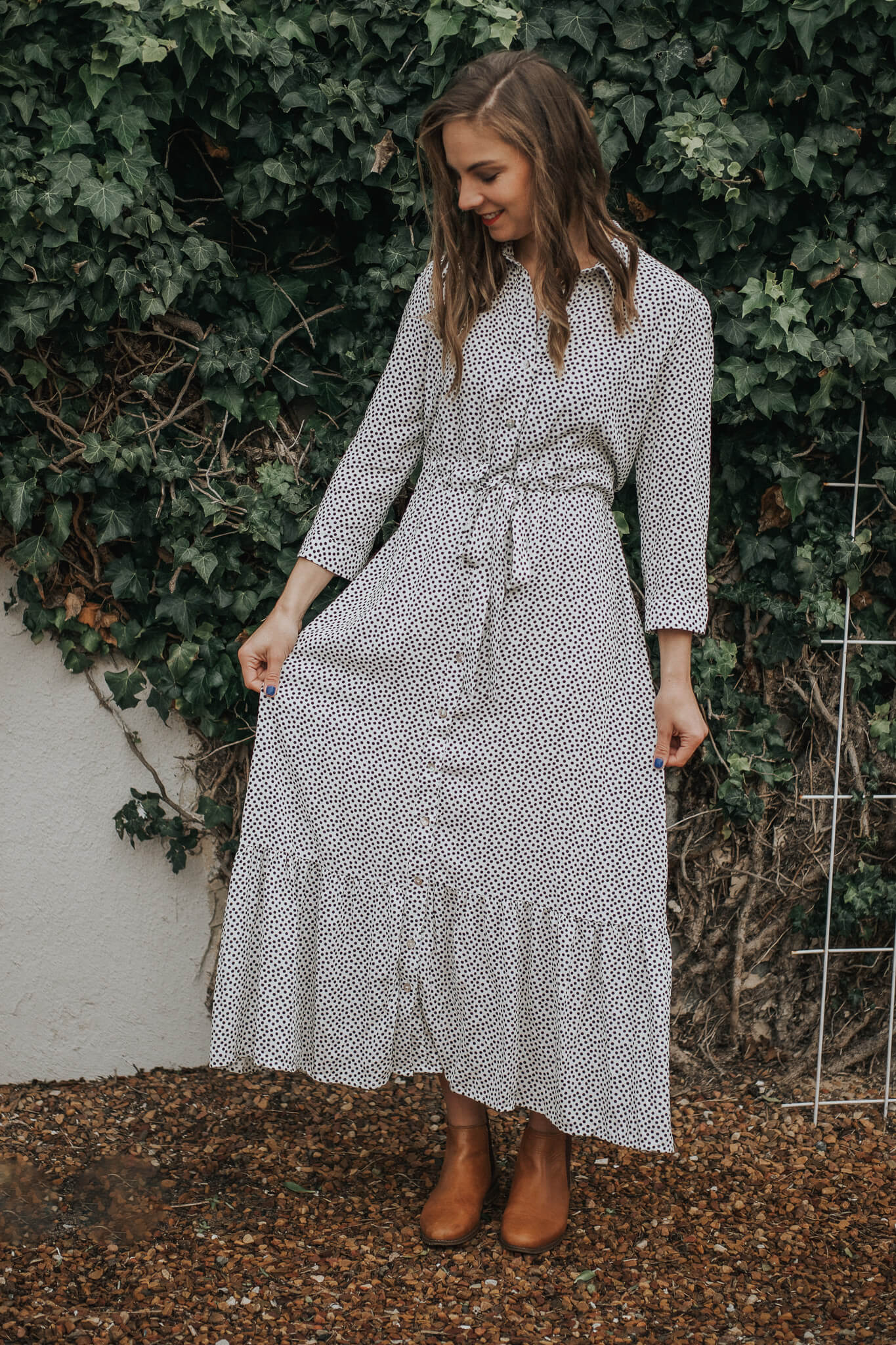 White Spotted Button-through Dress