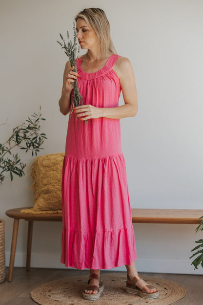 Cut-out Pink Linen Maxi Dress