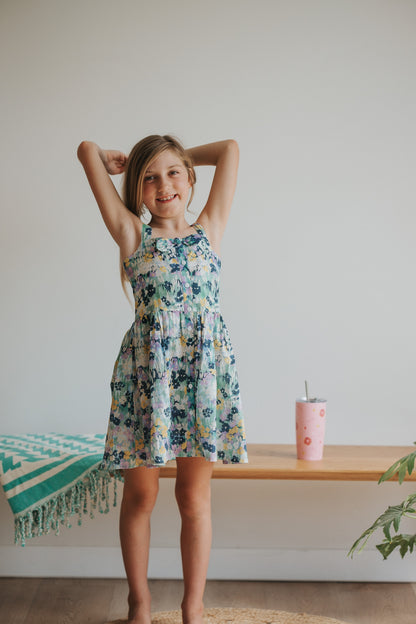 Little Smock Tea Dress - Blue Florals