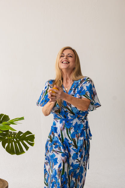 Ilze wrap dress - Blue Floral