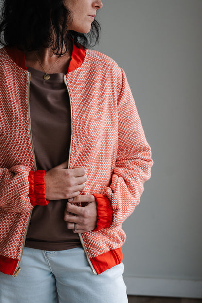 Sjiek Reversible Bomber Jacket - Coral Orange Bouclé
