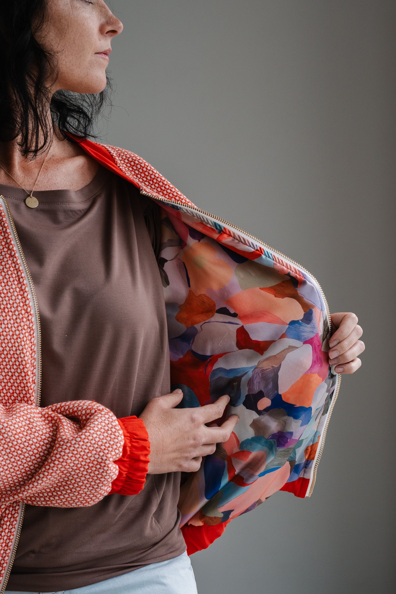 Sjiek Reversible Bomber Jacket - Coral Orange Bouclé