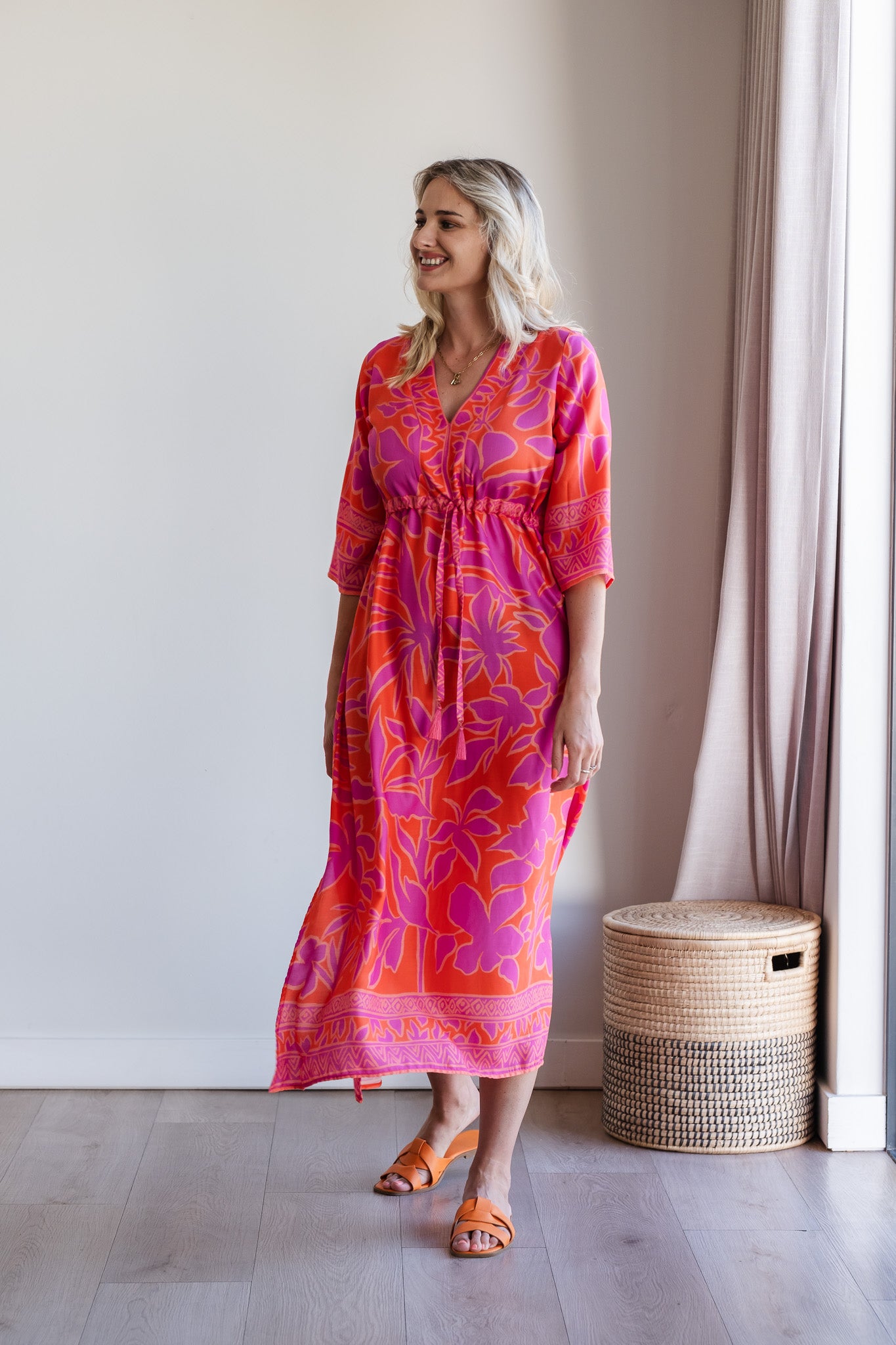 Heart Kaftan Dress - Coral