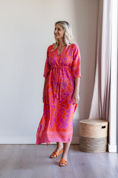 Heart Kaftan Dress - Coral
