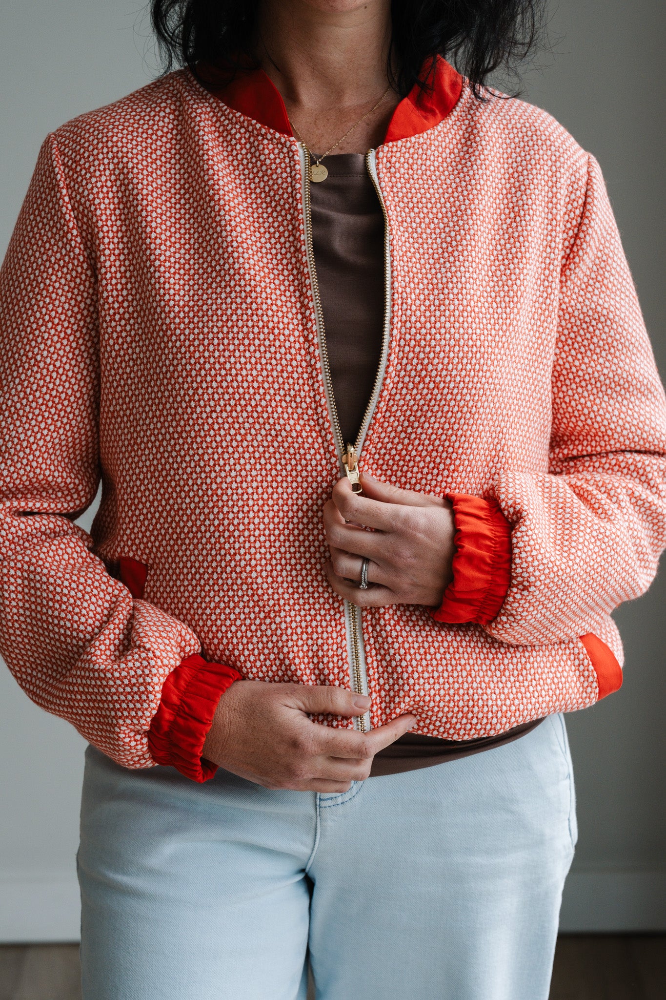 Sjiek Reversible Bomber Jacket - Coral Orange Bouclé