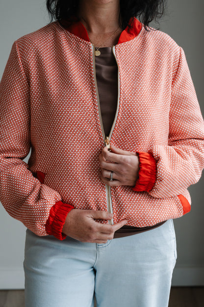 Sjiek Reversible Bomber Jacket - Coral Orange Bouclé