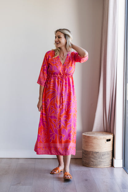 Heart Kaftan Dress - Coral