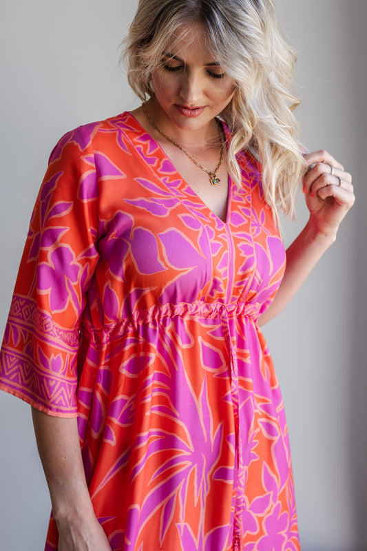 Heart Kaftan Dress - Coral