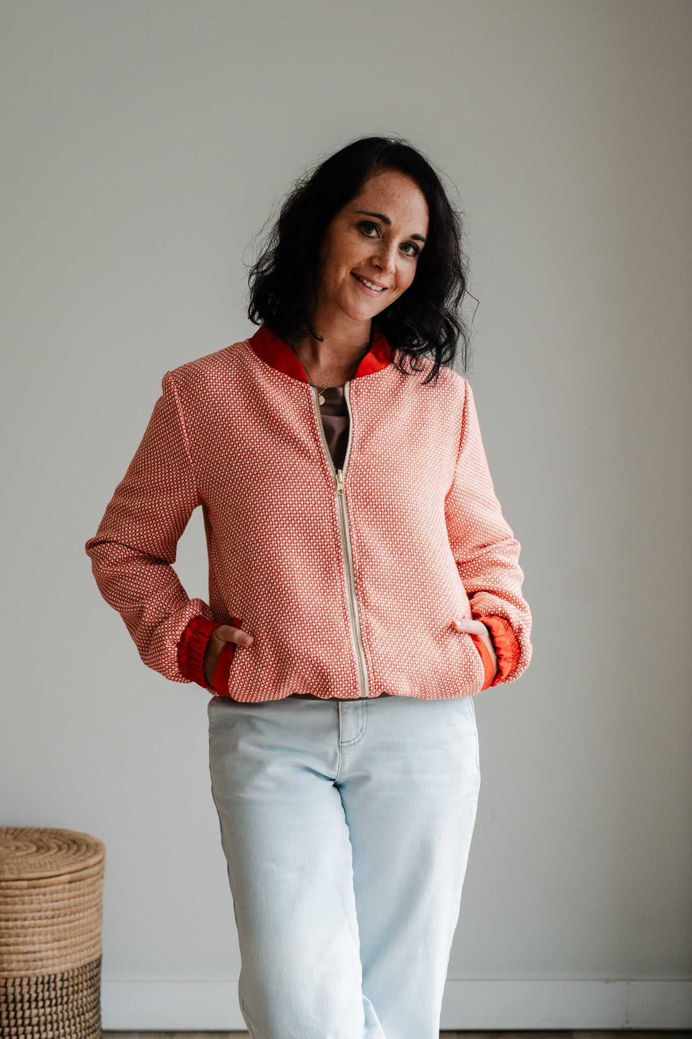 Sjiek Reversible Bomber Jacket - Coral Orange Bouclé