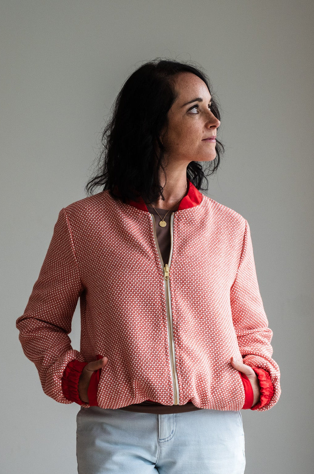 Sjiek Reversible Bomber Jacket - Coral Orange Bouclé