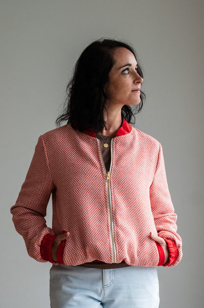 Sjiek Reversible Bomber Jacket - Coral Orange Bouclé