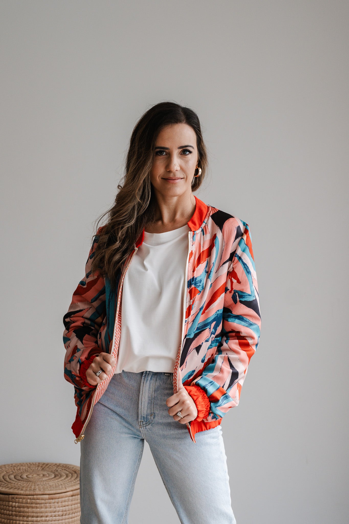 Sjiek Reversible Bomber Jacket - Coral Orange Bouclé