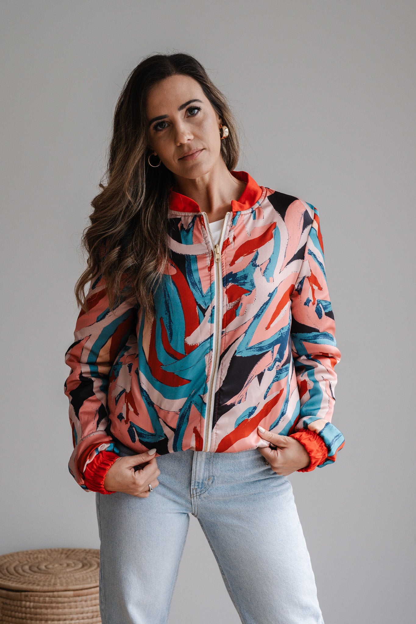 Sjiek Reversible Bomber Jacket - Coral Orange Bouclé