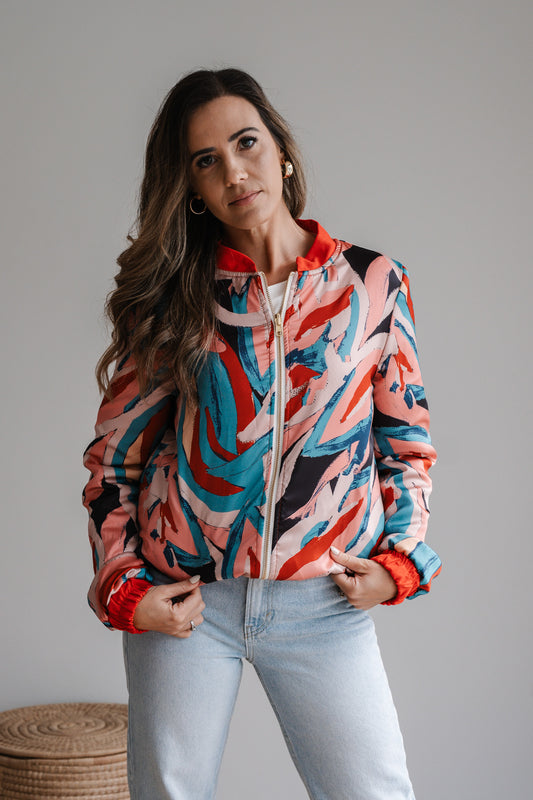 Sjiek Reversible Bomber Jacket - Coral Orange Bouclé