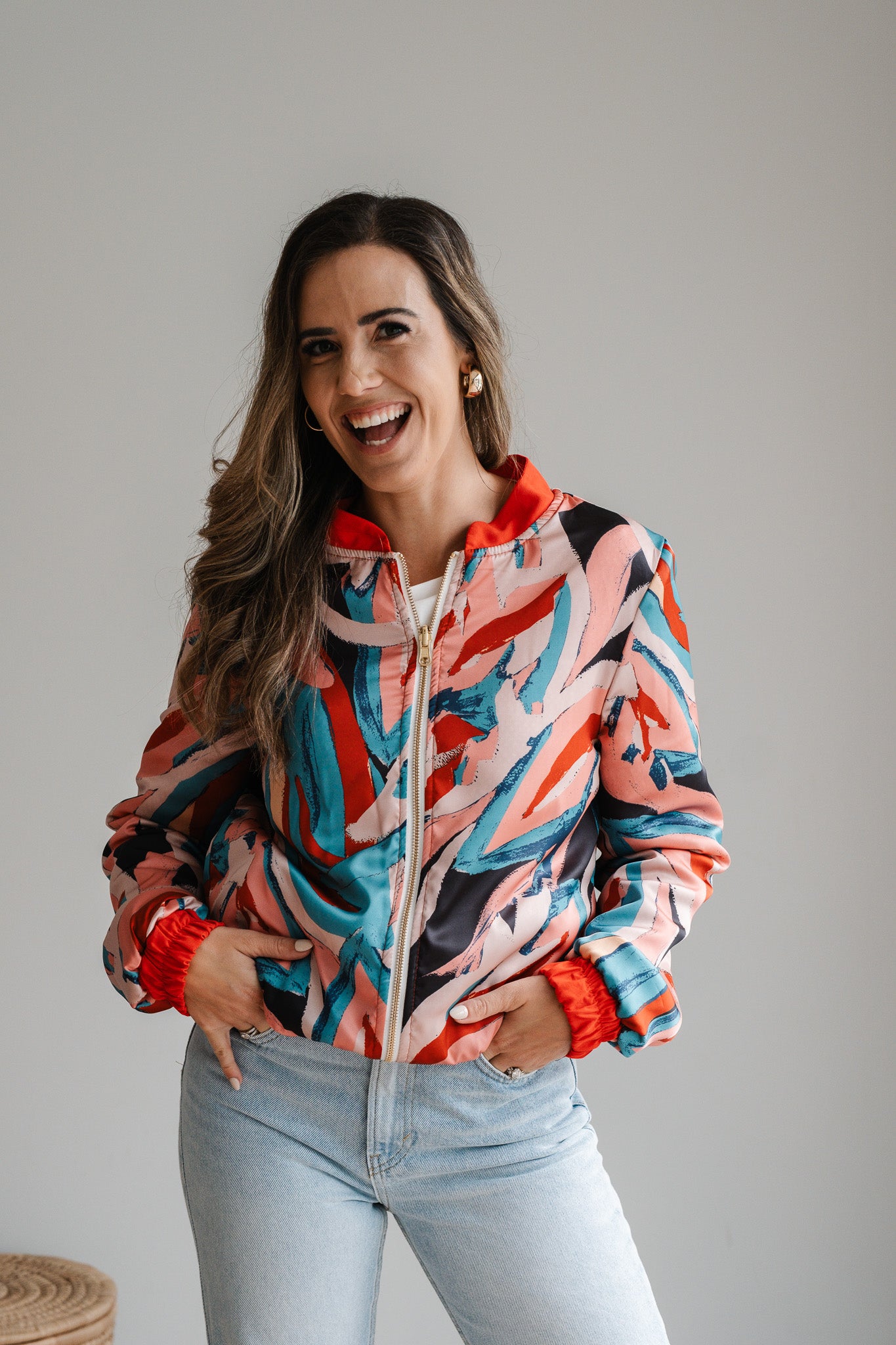 Sjiek Reversible Bomber Jacket - Coral Orange Bouclé