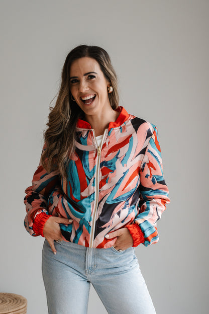 Sjiek Reversible Bomber Jacket - Coral Orange Bouclé