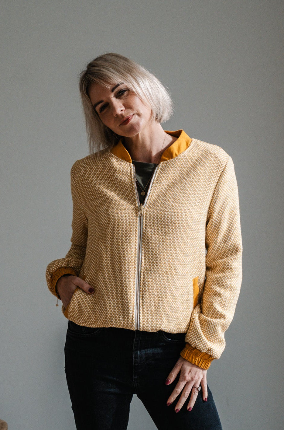 Sjiek Reversible Bomber Jacket - Yellow Bouclé